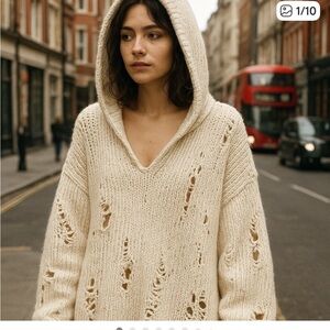 Pol Cozy Knit Hooded Sweater - Cream Ivory Neutral Oversized